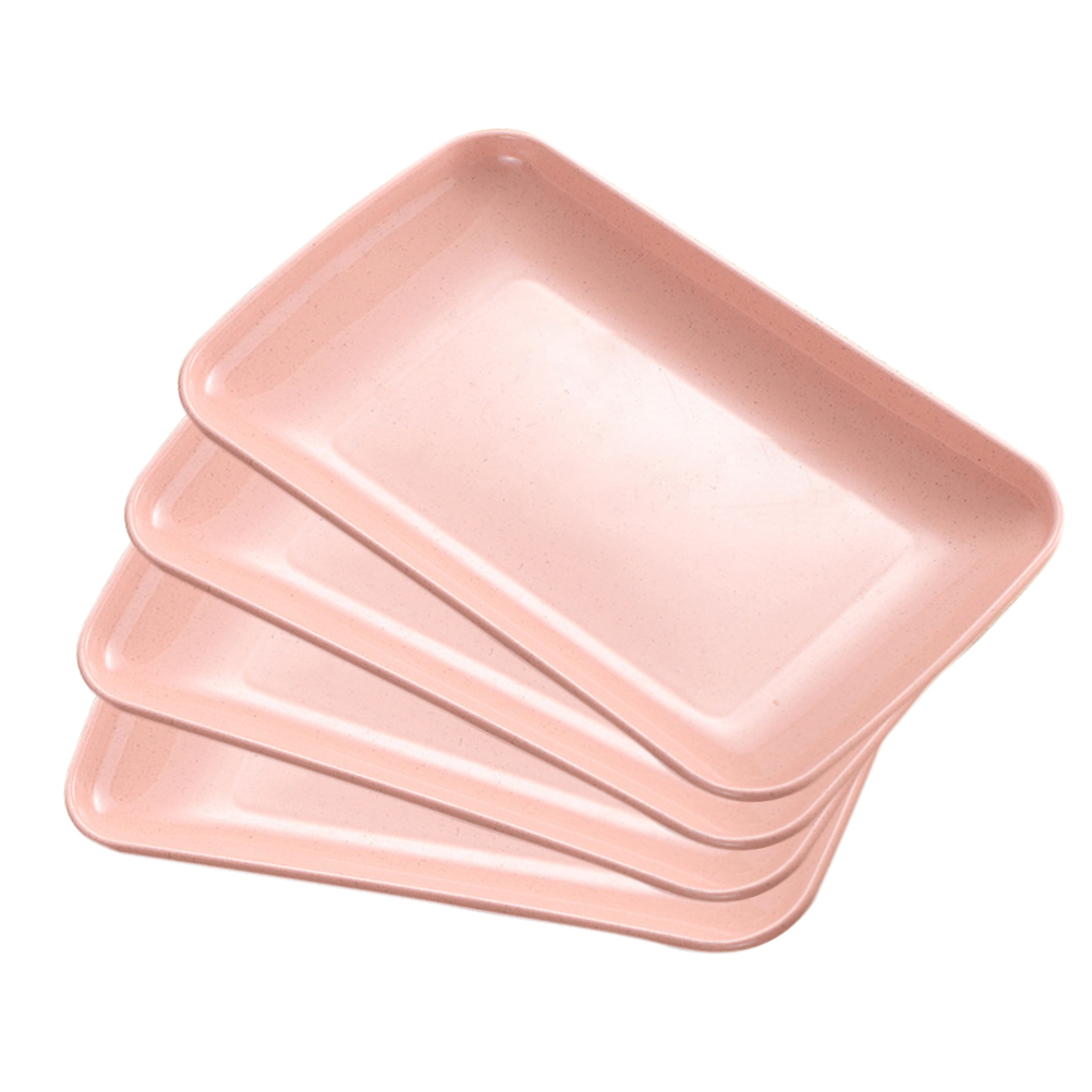 4pcs Wheat Straw Rectangular Dinner Plate Dessert Sushi Pasta Plate Dishes Microwave Oven Available Kitchen Tableware: Pink