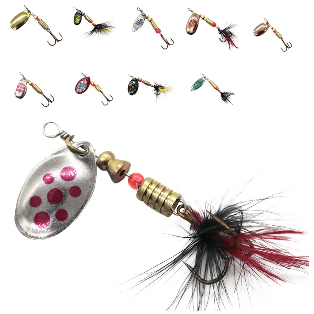 10 stücke Boxed Rotierenden Löffel Kit Köder Angeln Lockt Künstliche Köder Metall Fisch Haken Bass Forellen Barsch Hecht Rotierenden Pailletten