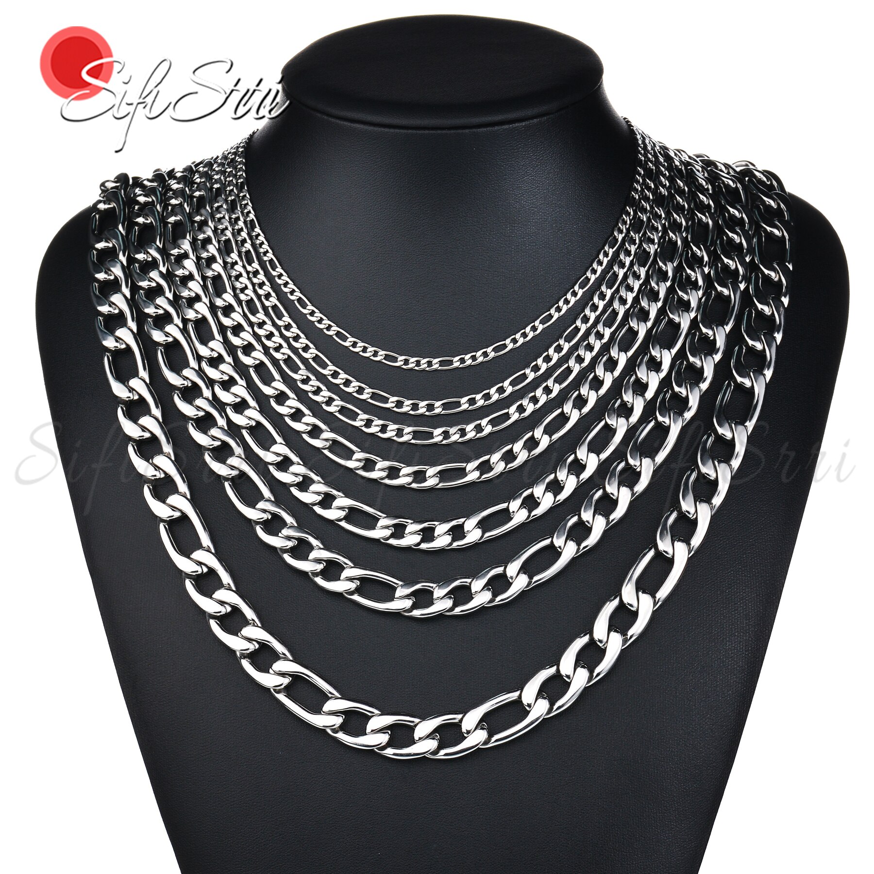 Sifisrri Punk Men 5/9/13mm Stainless Steel Three to One NK Chain Necklace Silver Color Solid Chains Unisex Wrist Jewelry