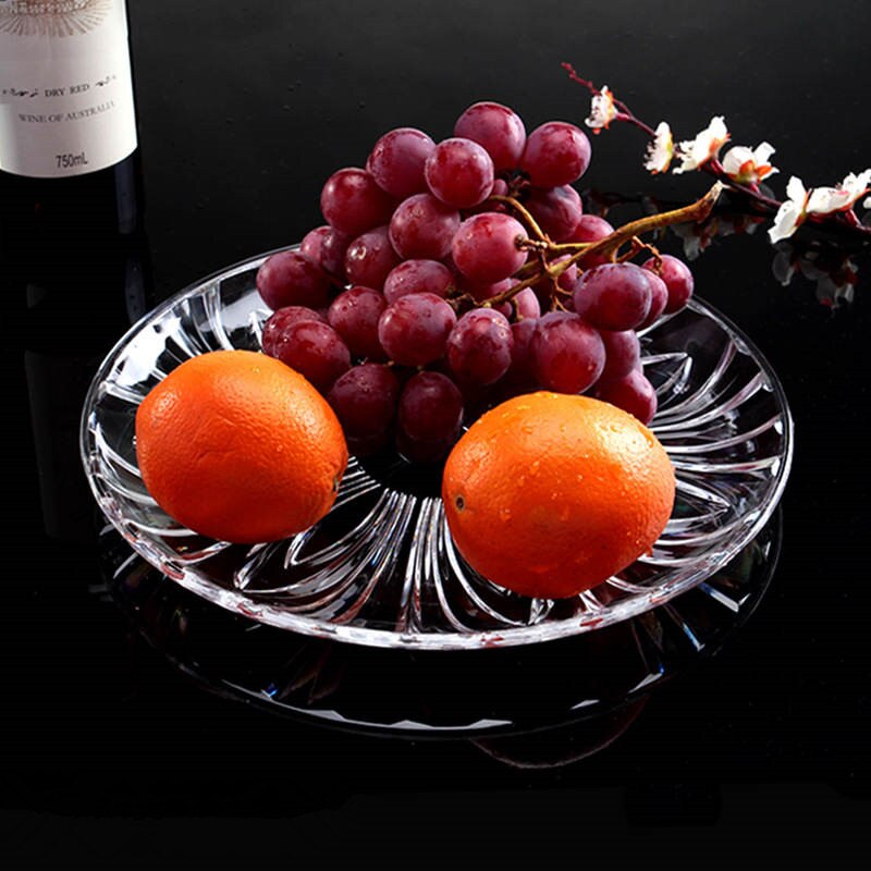 Acryl Ronde Schotel Plaat hittebestendig Transparant Kristal Bloem Patroon Fruit Snack Candy Dessert Servies 14.7X1.9 cm 1 st