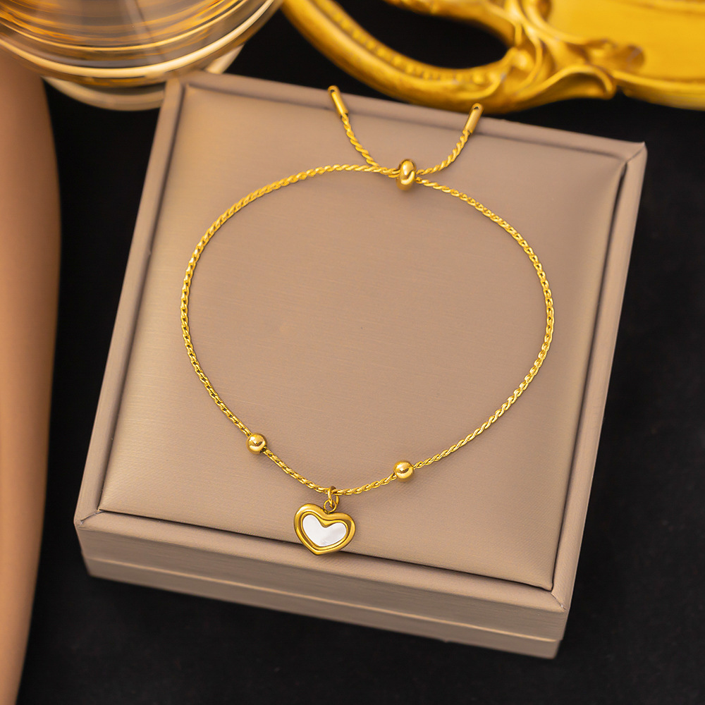 316L Rvs Mode Upscale Sieraden Hart Natuurlijke Shell Trekkoord Passen Lengte Charm Snake Chain Armbanden Voor Vrouwen