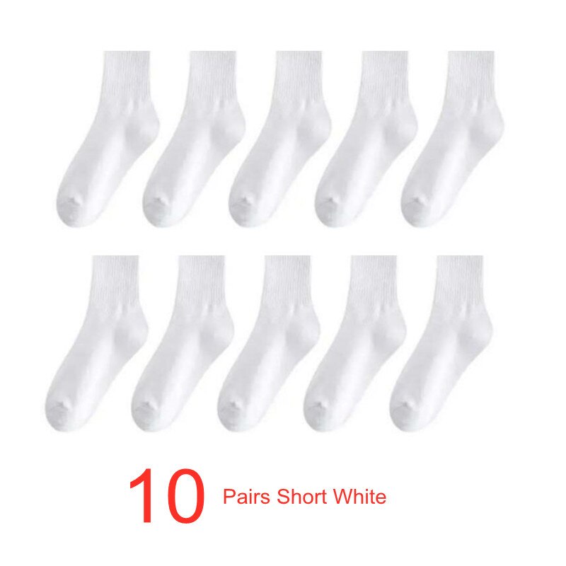 Calcetines clásicos de algodón 95% para mujer y hombre, medias largas y cortas de Color sólido, Color blanco y negro, 10 par/paquete: D