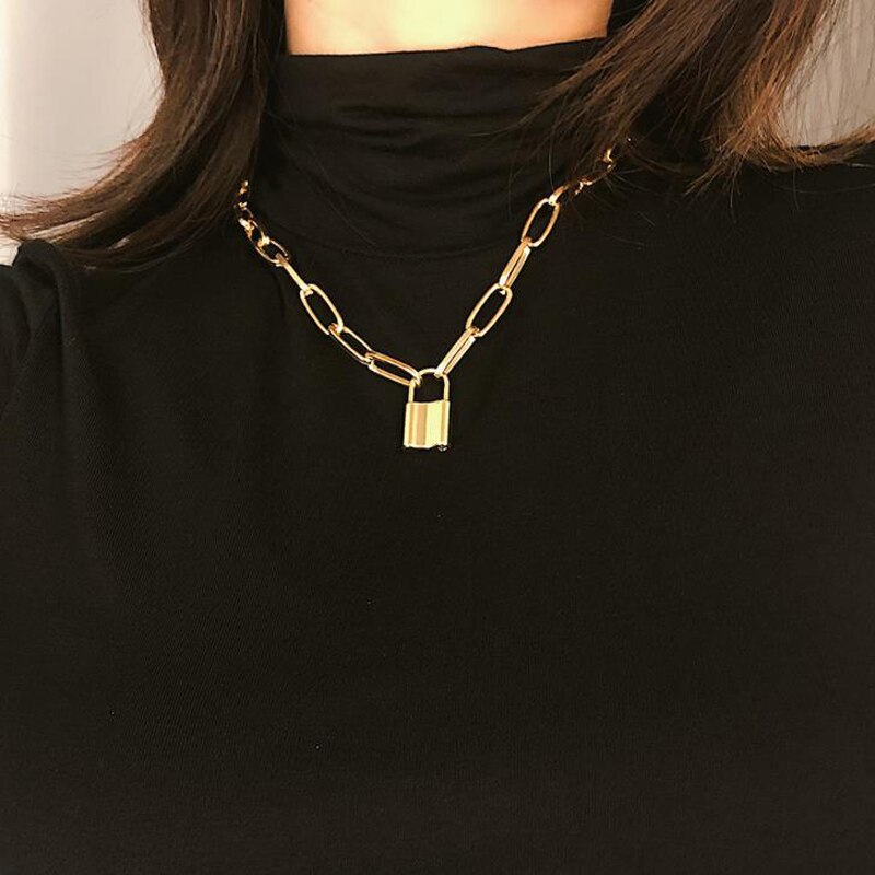 Rock Choker Della Collana di Blocco Per Le Donne Regalo Di Natale 2020 Punk Oro Chunky Catena Mujer Lucchetto Chiave Collane Con Pendente Dei Monili Del Partito