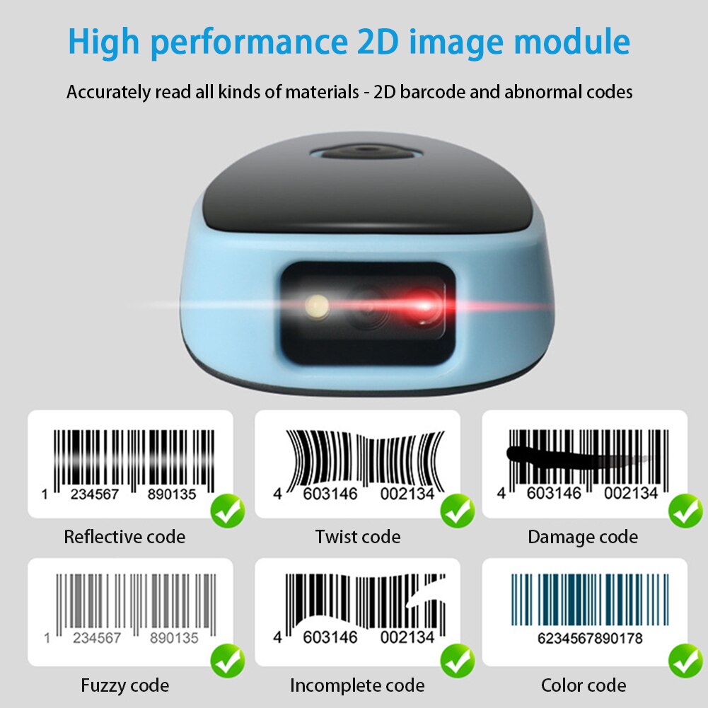 Wireless Bluetooth 2D Screen Scanning USB Wired Barcode Scanner Mini Portable Accurate Supermarket Handheld 2.4G Bar Code Reader