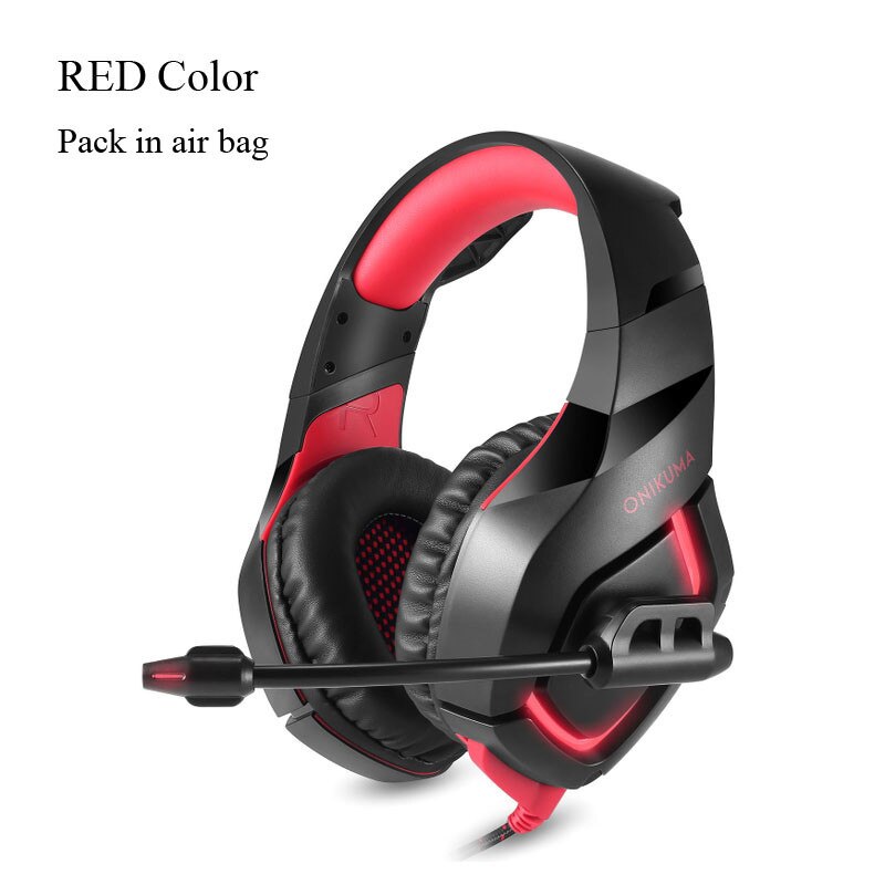 Onikuma K1 Gaming Headsets with Microphone LED Light Deep Bass Headphones Casque for PS4 Laptop PC Gamer: K1 RED