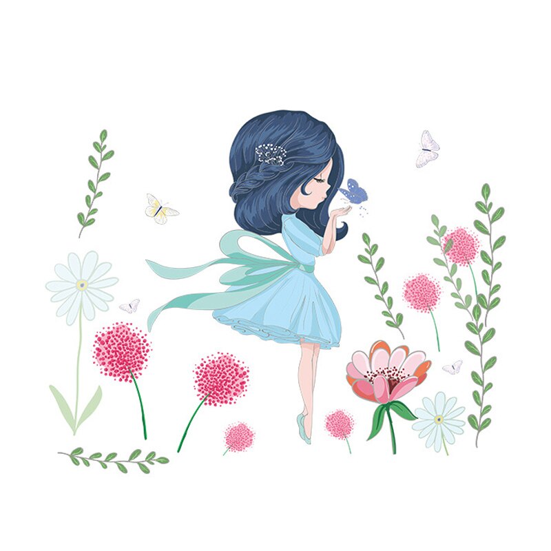 Wall Stickers For Girls DIY Flower Plants Mural Decals for Baby Room Kids Bedroom Girls Stickers Home Decor Child Girl Wallpaper: 2