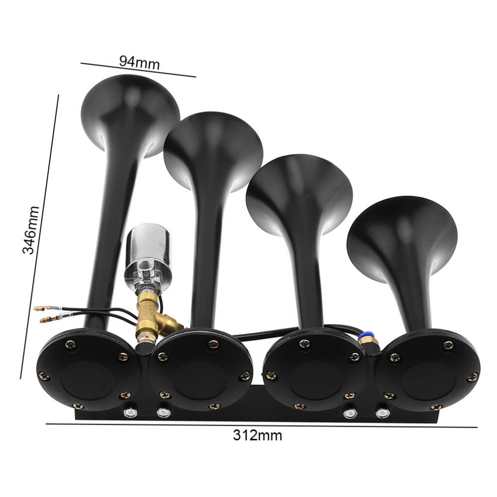 12V 185dB 4 Trumpet Train Air Horn Kit For Truck Pickup Car – Black, 100W CCIYU