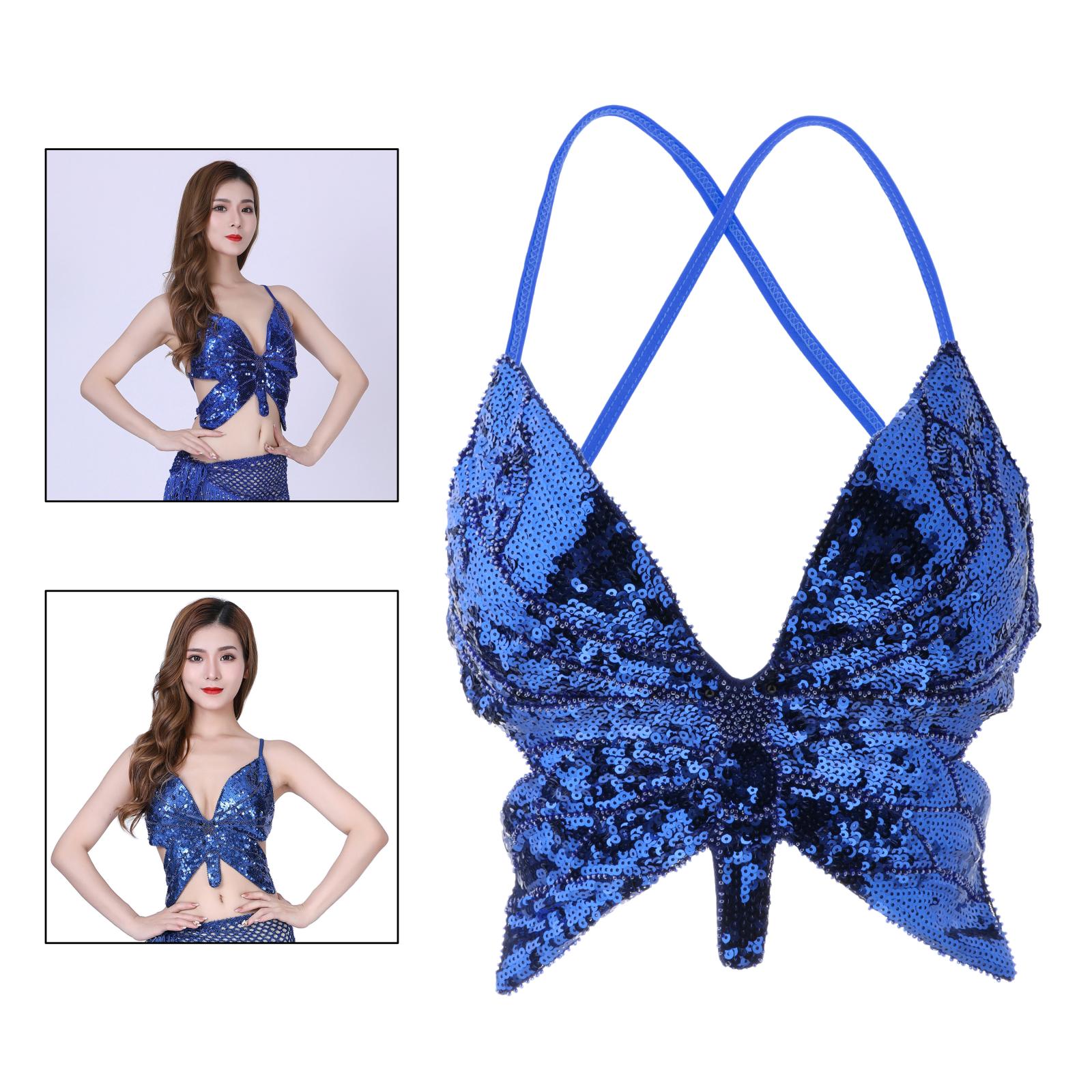 Femmes paillettes danse du ventre soutien-gorge Sequin papillon licou haut court Latin Costume
