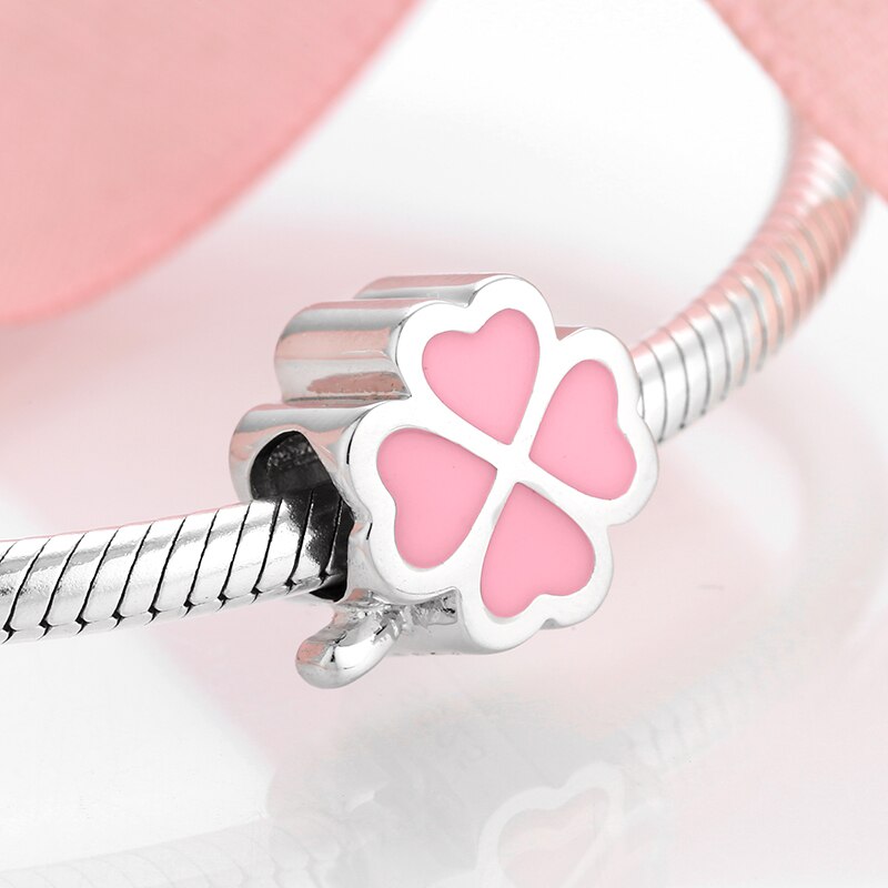 Pink Enamel Flower CZ Charms Beads Dangle Bud Silver 925 Fit Original JIUHAO Charm Bracelets Pendant Jewelry Making