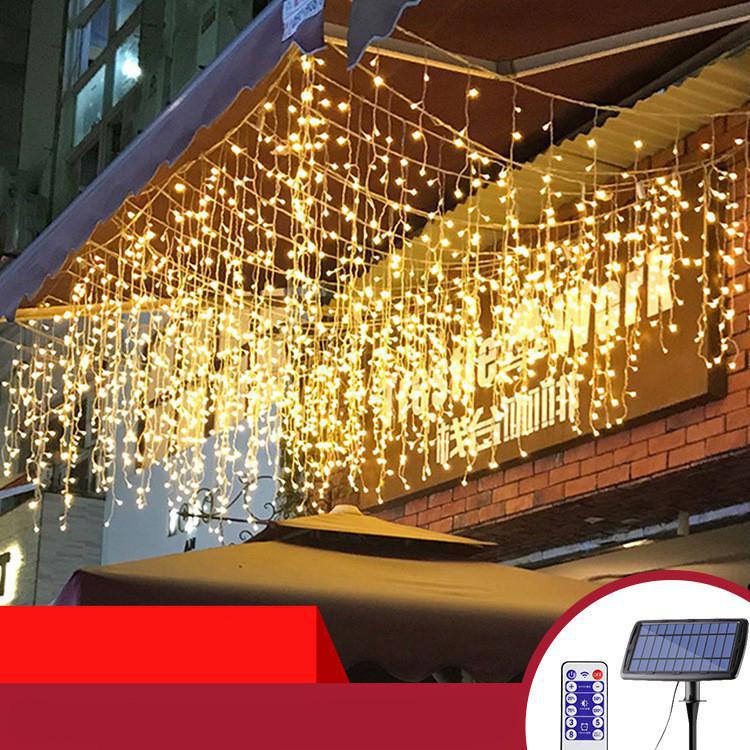 Solcelledrevet led istap gardin lys 4 modes justerbar lampe dekoration 3/5 meter 120 lysdioder /256 lysdioder