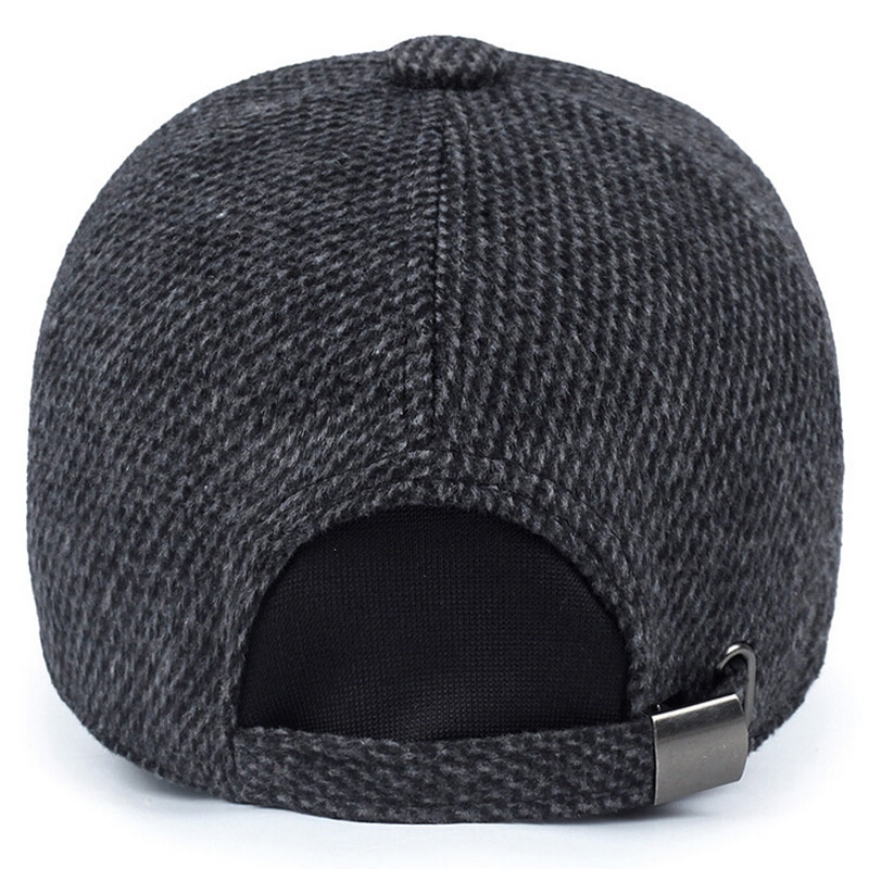 Nouveaux hommes hiver chapeau casquette de Baseball avec des rabats d'oreille mâle tricoté casquette hommes os casquette Snapback épais noir papa chapeaux pour père