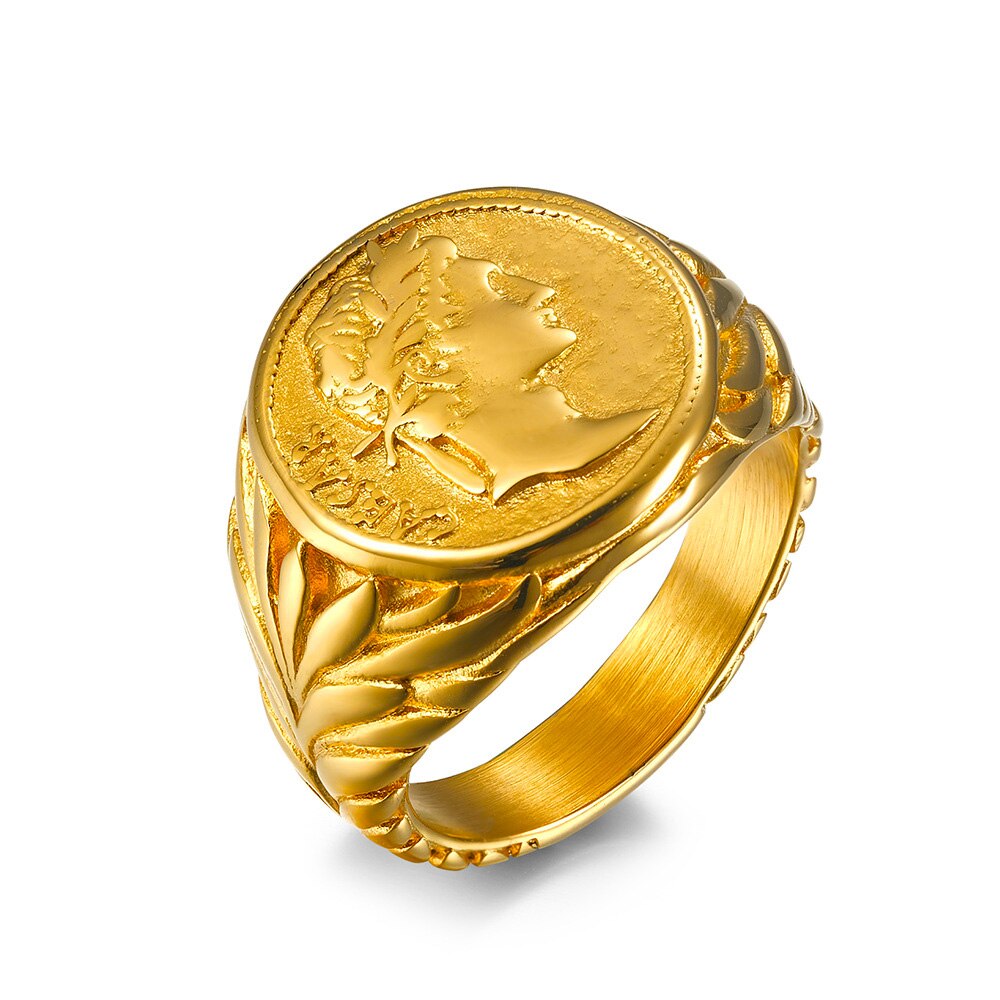 Anillos Vintage de César del Imperio Romano para hombre, anillos de acero inoxidable de Color plateado/dorado con cabeza de César, joyería de: 12 / Oro