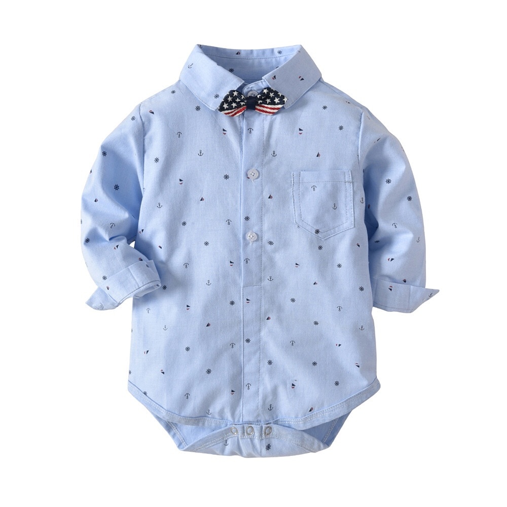 Gentleman Baby Boy Clothing Strip Infant Shirt Blouse Newborn Wedding Wear Baby Rompers Long Sleeve Overalls Baby Body Jumpsuit: 24M