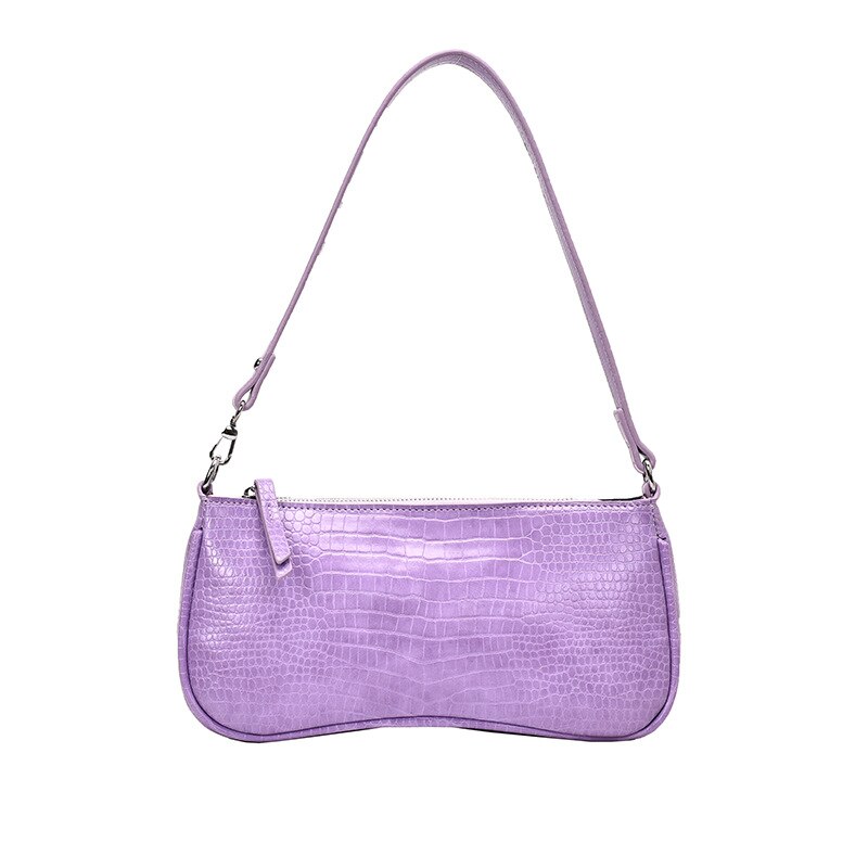 Vintage baguette tas met alligatormotief voor dames, pu leren schoudertas, okseltas, dameshandtas, meisjesportemonnee: Paars