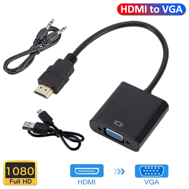 Convertisseur de câble HDMI vers VGA, pour tablettes, ordinateurs portables, PC, TV HD, avec alimentation Audio 3.5, adaptateur convertisseur mâle à femelle