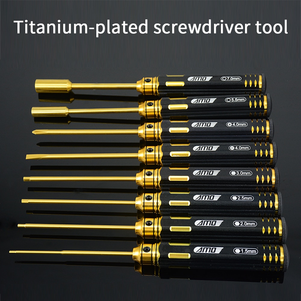 RC Car Repair Titanium-plated Screwdriver tool set 8pcs Allen Screwdriver Slotted Phillips Sleeve M3 M4 7.0 5.5: 8pcs set