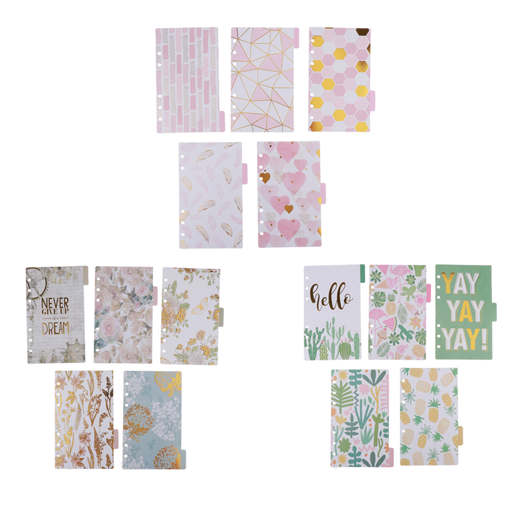 5 Pack 6 Ring Binder Dividers with Reinforced Edge, Tabs, 6 Hole Punch Section Index Dividers for Binders