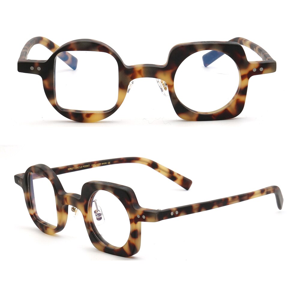 Women Hand Made Retro Eyeglass Frames Men Round Square Nerd Glasses Frame Rx Spectacles leopard Print Mismatch Eyewear