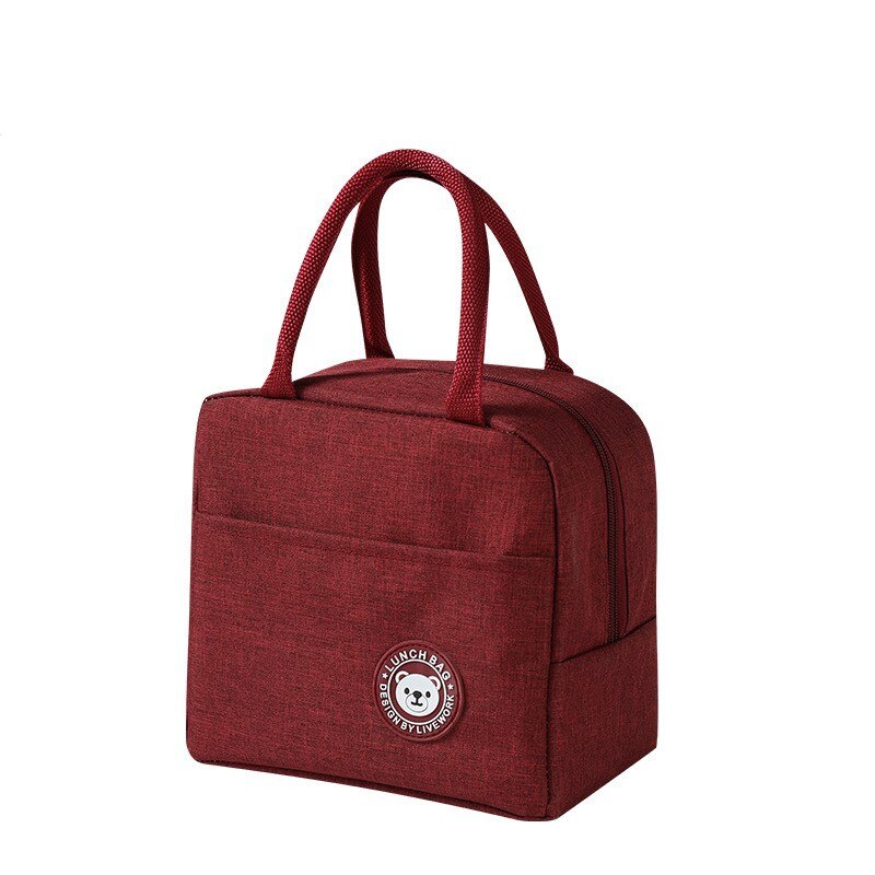 PatPat Functional Pattern Waterproof Lunch Box Portable Insulated Canvas Lunch Bag Food Picnic Lunch Bag Kids Women: Burgundy