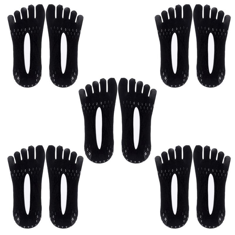 5Pairs Orthopedic Compressing Socks Women'S Toe Socks Ultra Low Cut Liner With Gel Tab Breathable Five Finger Split Boat Socks: Black