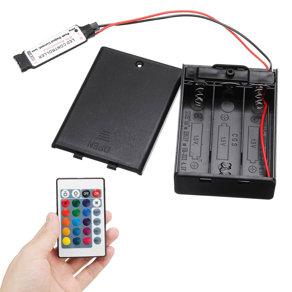 CLAITE DC4.5V Mini boîtier de batterie de contrôleur RF avec télécommande 24 touches pour bande de LED RGB
