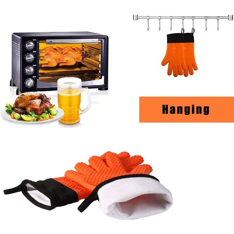 Juego de guantes de silicona para cocinar, resistentes al calor, guantes para cocinar a la parrilla, resistentes al agua, antideslizantes