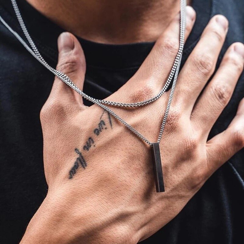 Classic rectangular pendant necklace for men, stainless steel, black color, cuban chain necklace for men, jewelry 2022