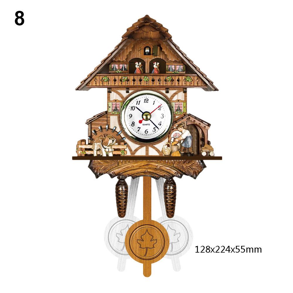 1 Pcs Antieke Houten Koekoek Wandklok Vogel Tijd Bell Swing Alarm Horloge Artistieke Home Decor Vc: style 8