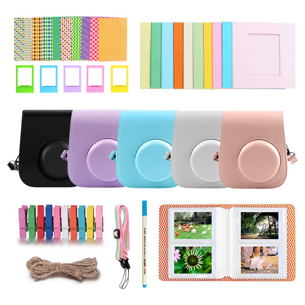 40 stk kamera tilbehørssett med pu tilfelle fotoramme album klistremerker stropp til fujifilm instax mini 11 umiddelbar kamera