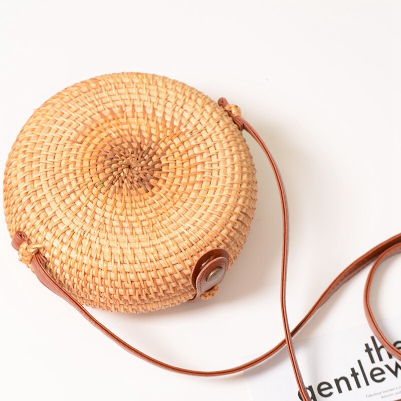 ABDB-Bolso de paja de ratán redondo Vintage para mujer, bolso hecho a mano # ahuecado