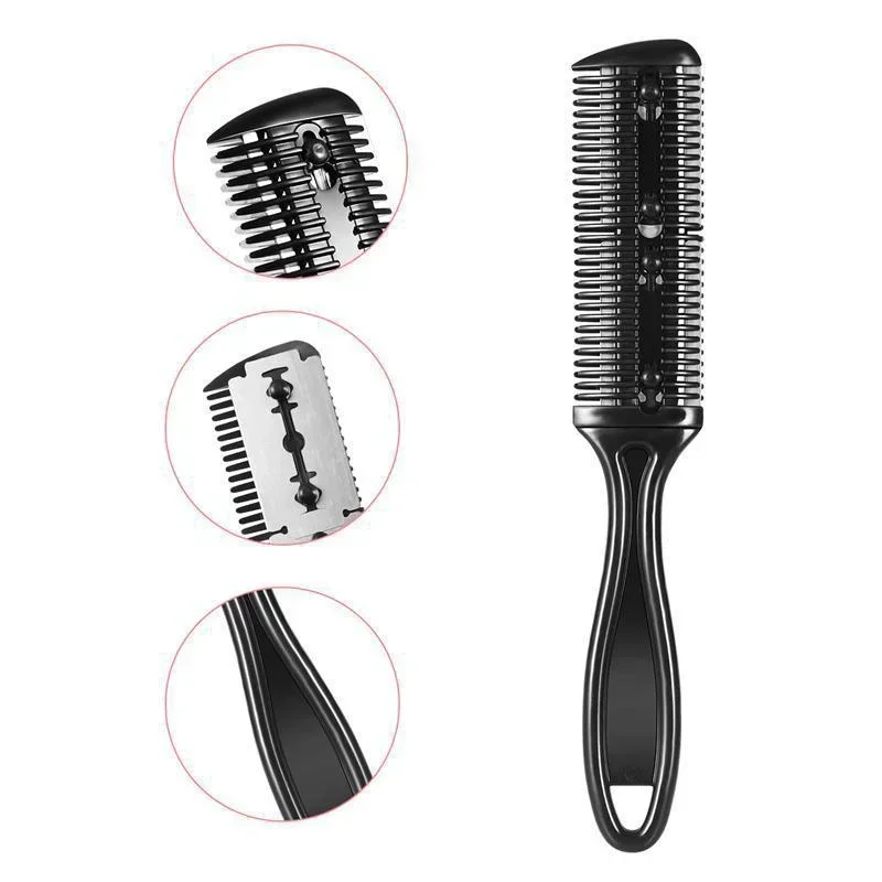 Peine para cortar el pelo, cepillos para el pelo con cuchillas de afeitar, cortadora de pelo, herramienta de corte y adelgazamiento, cortador de peluquero de estilo , 1 ud.