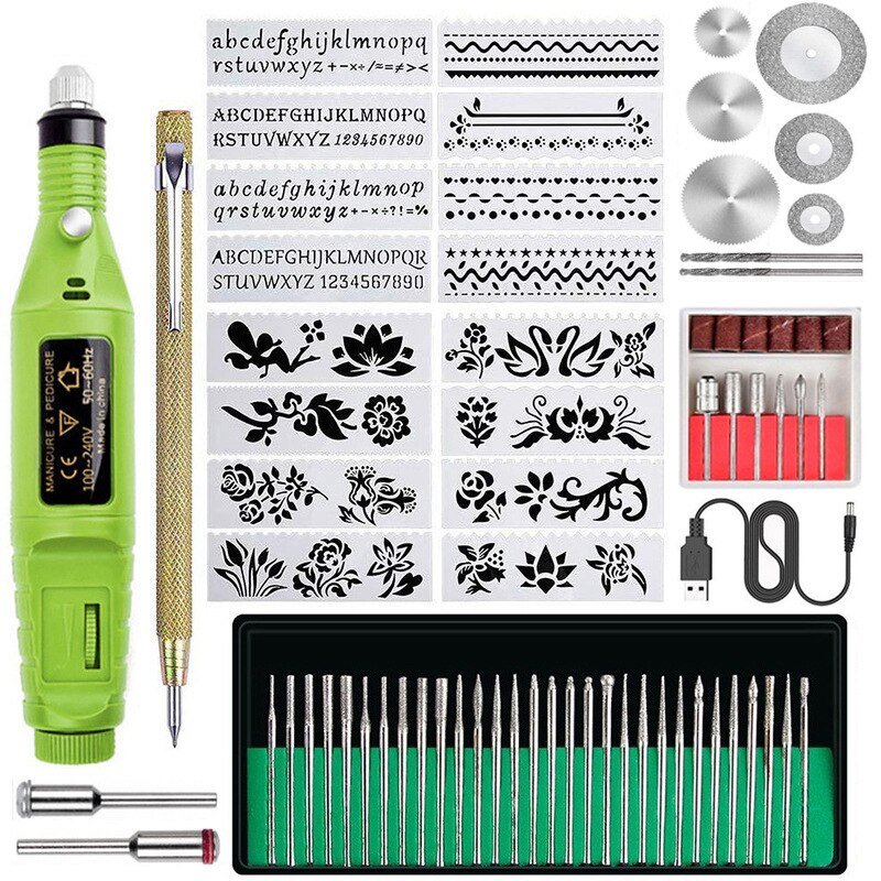 Mini outil électrique de sculpture, travail du bois, stylo de meulage, micro perceuse électrique, bricolage, outil d&#39;amélioration des ongles, 70 pièces