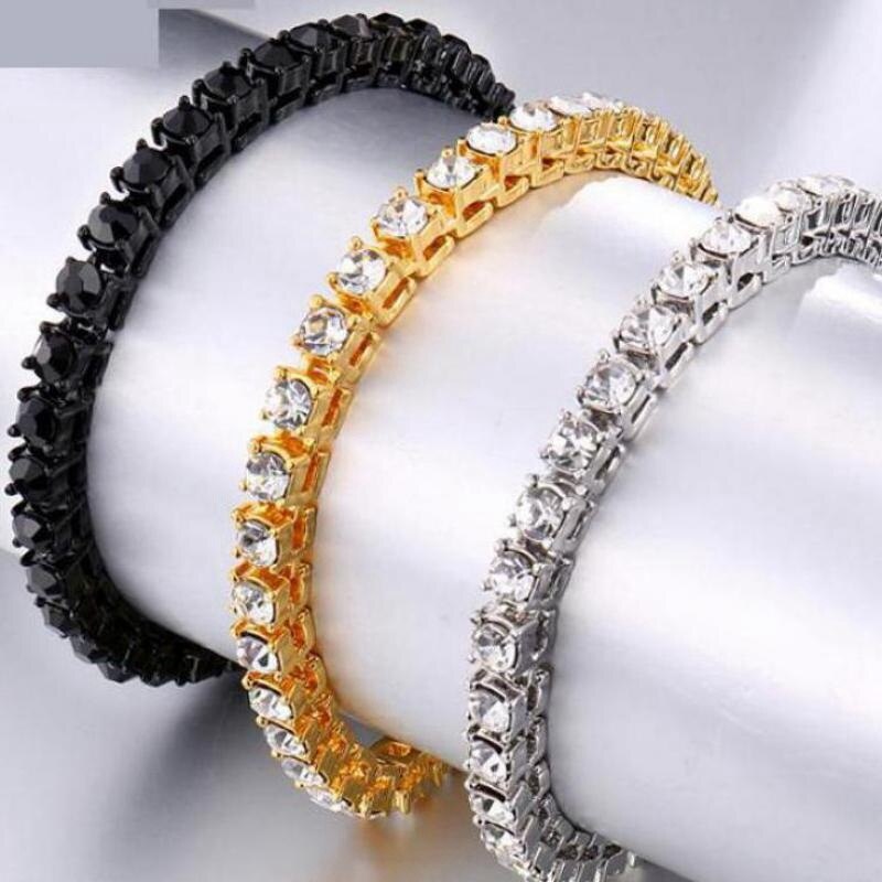 Hip Hop Mannen Armband Iced Out Enkele Rij Strass Ketting Bling Tennis Charme Armbanden Zirconia Armbanden Link Chain Sieraden