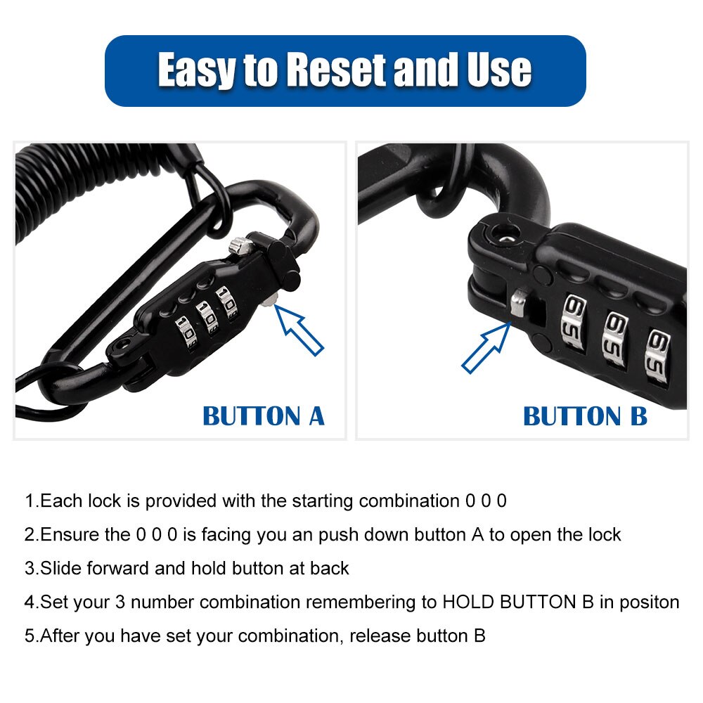 Ryanstar Motorhelm Lock Draagbare Diefstal Bescherming Met Drie Cijfers Anti-Diefstal Wachtwoord Geheime Pincode Fit Voor universele