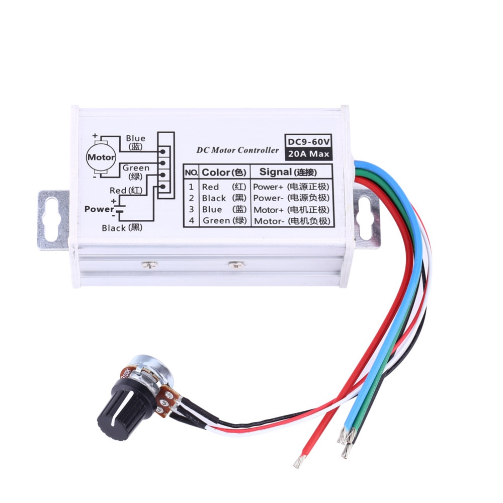 DC 9V 12V 24V 48V 60V 20A controlador de velocidad del motor controlador de regulador PWM 20A 0-1200W ajustable la actual