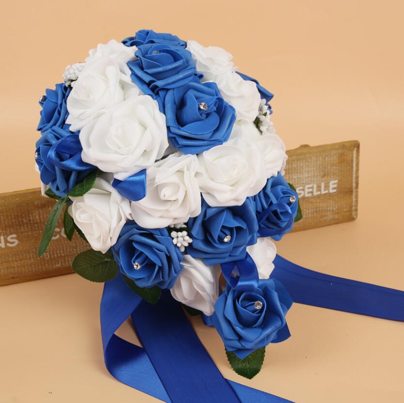 PE Foam Flower Artificial Bridal Bouquets Crystal Bridesmaid Bridal Wedding Bouquets Water Shaped Turquoise Royal Blue 131