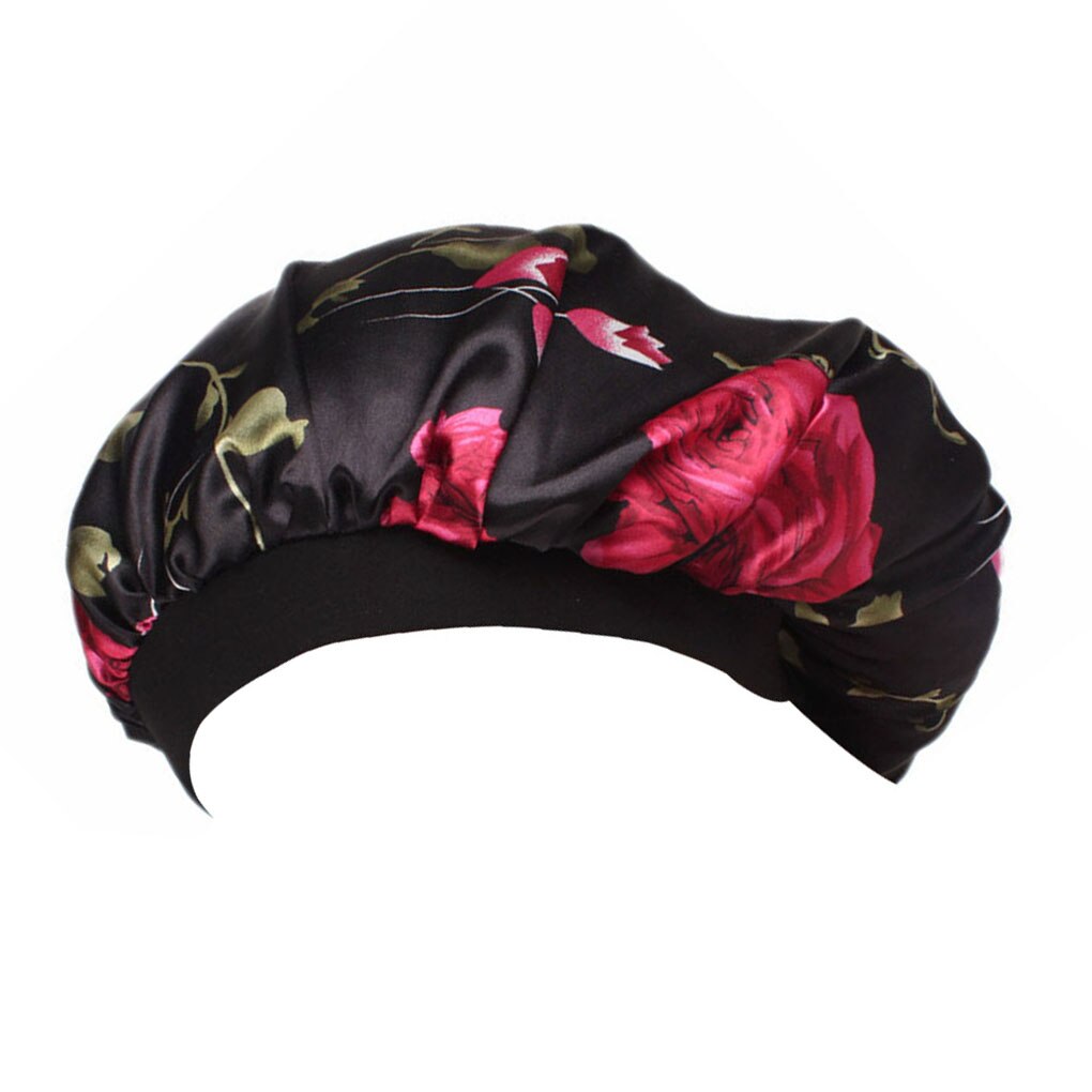 Unisex Adults Satin Nightcap Wide-Brimmed Floral Men Women Sleeping Cap Keep Hair Fresh And Charming For Spring Autumn Winter