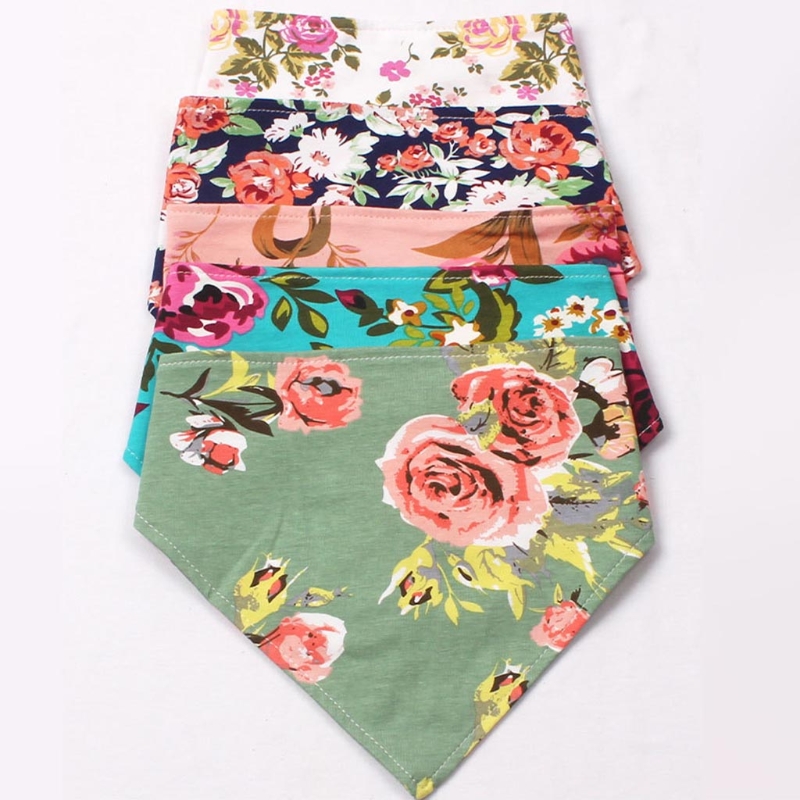 2 Pcs Babyvoeding Kwijl Bib Hoofdband Set Double Side Bloemenprint Slabbetjes Haar Band Kit Speeksel Handdoek Zachte Pure katoen Driehoek Voor