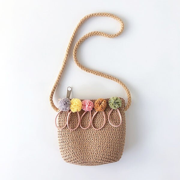 Bolsa de paja de verano, bandolera pequeña de dibujos animados, hecha a mano, tejida con paja, monedero, bolsa de mensajero para niña, bolsos de playa pequeños, pequeño: B-brown