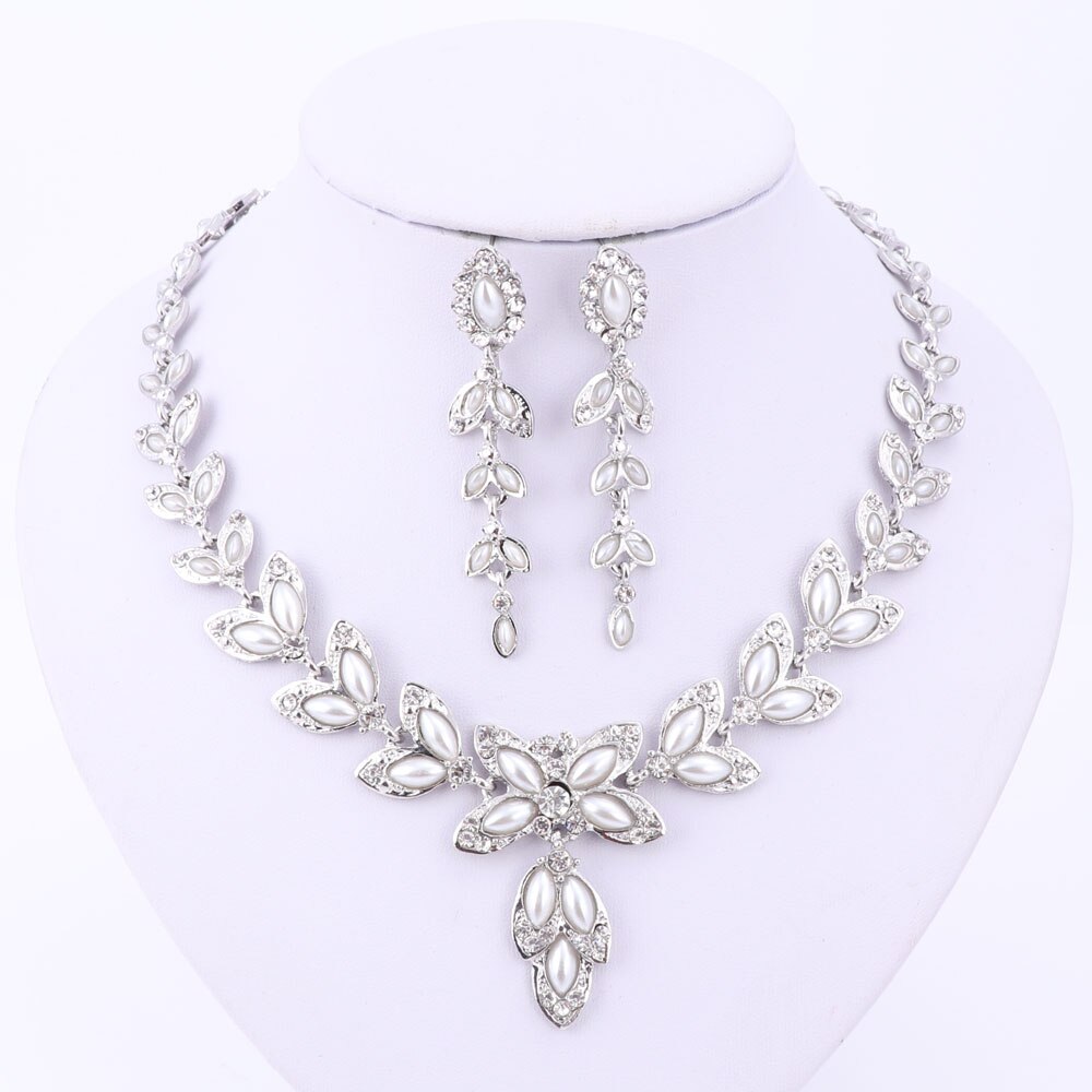 Sieraden Sets Voor Vrouwen Crystal Ketting Oorbellen Set Afrikaanse Kralen Goud/Verzilverd Bladeren Vorm Sieraden