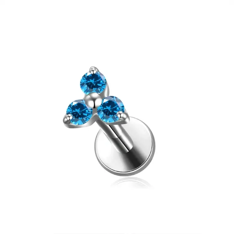 ASTM F136 Titanium Trinity Piercing Zirconia Paved Top Threaded Labret Studs Tragus Earrings Lip Tongue Stud Piercing Jewelry: Red / Rhodium Plated