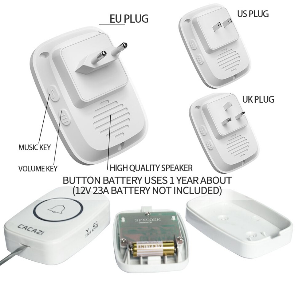 Cacazi Smart Home Draadloze Pager Deurbel Oude Man Emergency Alarm Call Bell Us Eu Uk Plug 80 M Remote 2 knop 1 Pager 4 Ontvanger
