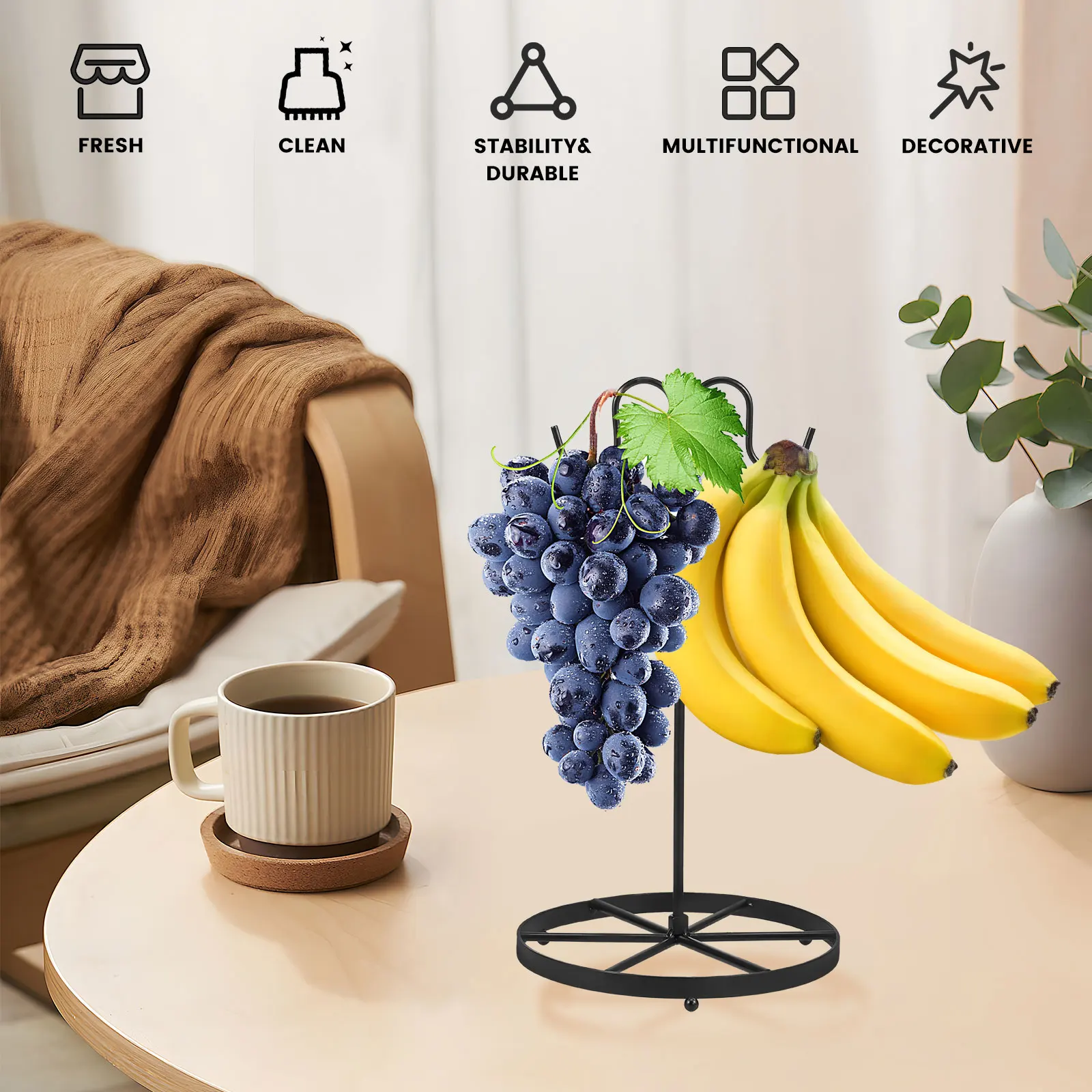 Estante de almacenamiento de plátano, soporte estable para plátano con gancho, colgador de Metal a prueba de herrumbre, soporte multifuncional para frutas, accesorios de cocina para el hogar