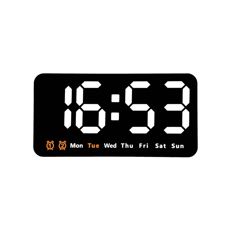 Elektronische Wanduhr Temperatur Datum Anzeige Tisch uhr Zauberstab Montage digitale LED-Wecker für zu Hause 12/24h Sprach steuerung: Weiß
