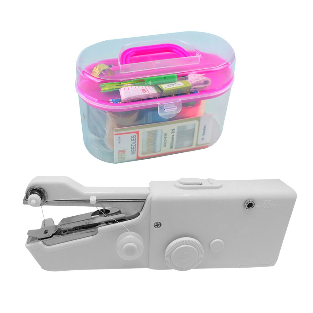 Portable Mini Handheld Sewing Machine Stitch Sew Needlework Cordless Clothes Fabrics Electric Sewing Machine With Sewing Box Kit: C