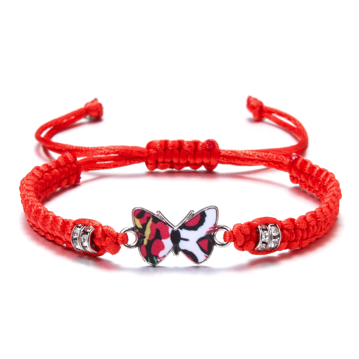 Pulsera de cuerda trenzada hecha a mano para mujer, pulseras con colgante de animales y mariposas coloridas, de joyería para: Marrón rojizo