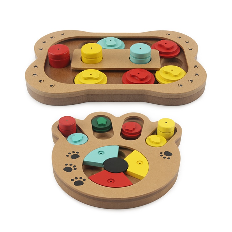 Interactive Toys For Dogs Foraging Food Treated Wood Dog Toy Eco-friendly Pet Toy Educational Pet Bone Paw Puzzle Toy