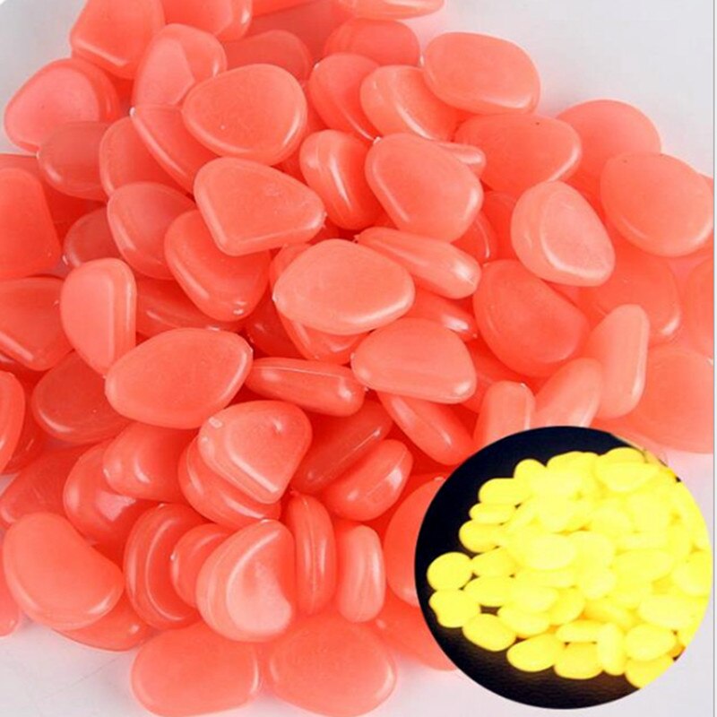 25/50Pcs Pebbles Glowing In The Dark Fluorescent Stone Aquarium Fish Tank Garden Lawn Sidewalk Luminous Stone Home Decoration: 50pcs / Light orange