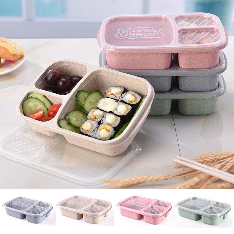 3- lags plastik madkasse madbeholder bento madkasser med 3- rum mikroovn picnic madbeholder opbevaringsboks