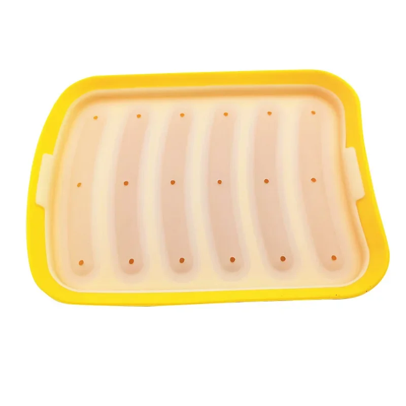 6 Grids Sausage Maker Mould Silicone DIY Ham Dog Making Moulds With Lid Kitchen Household Sausages Cake Baking Tools Molds: Yellow